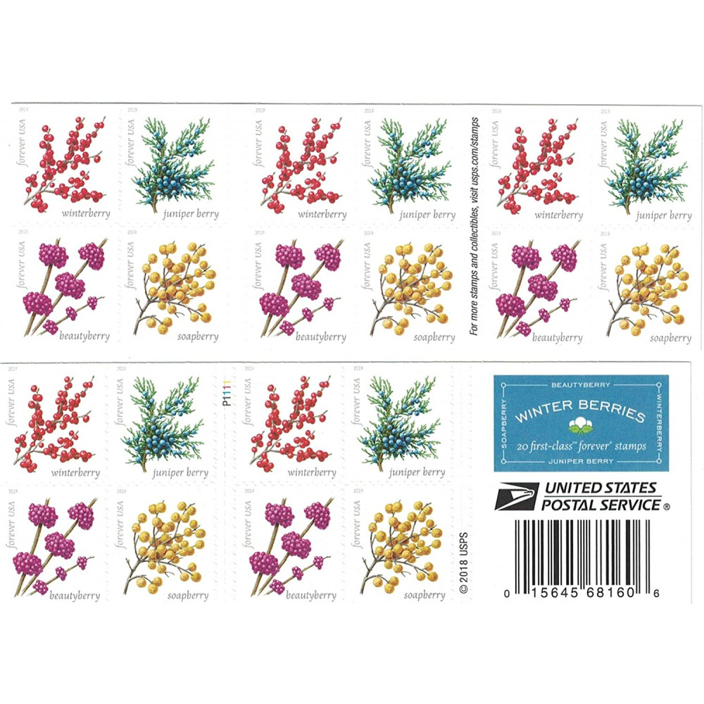 (2019) USPS Winter Berries First Class Forever Postage Stamps